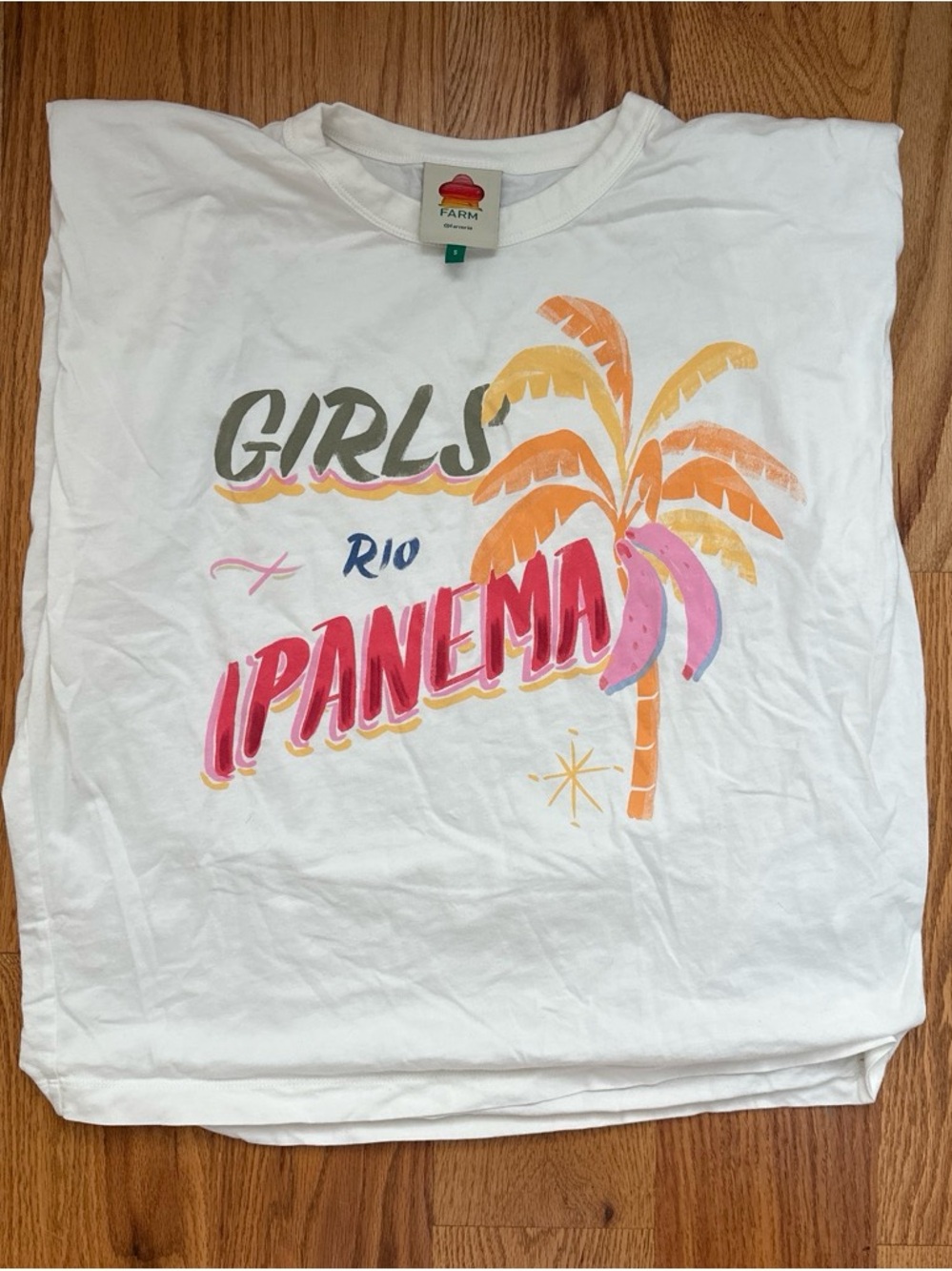 Farm Rio Girls Ipanema Rio Graphic Tee - White with Pink & Orange Print size S